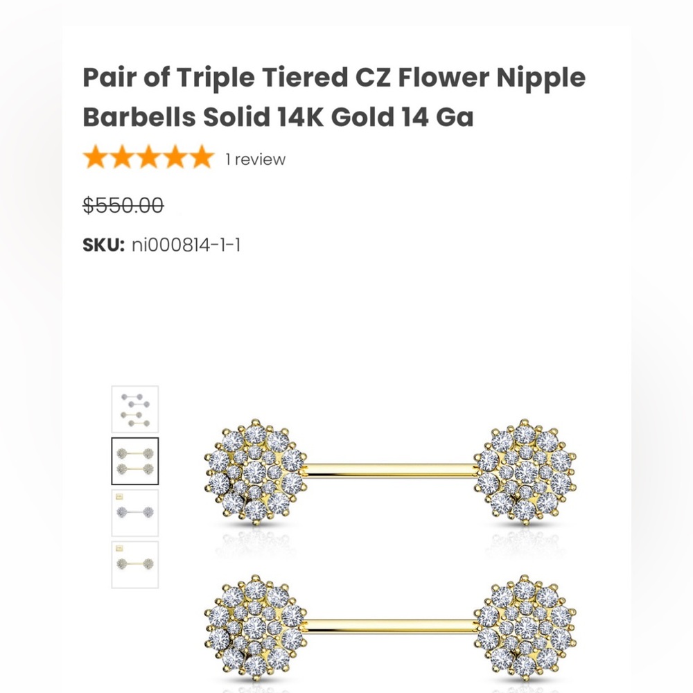 14 karat gold nipple ring in brand new condition